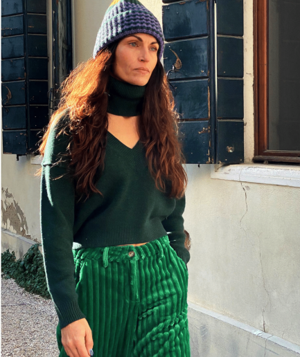 Pantalone velluto verde brillante
