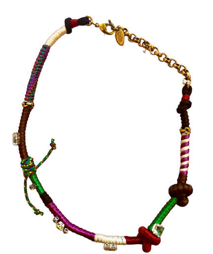 Collana corta verde e viola